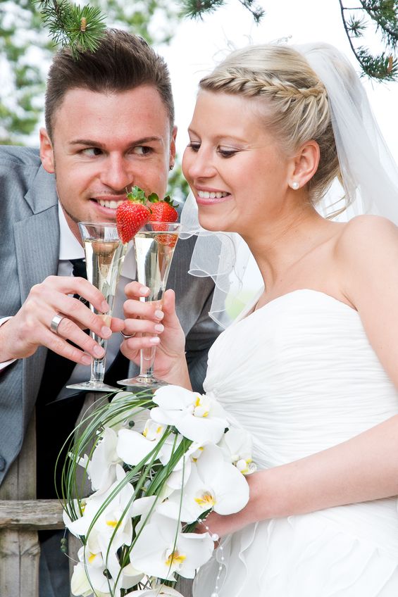 Bride and groom celebrating their wedding