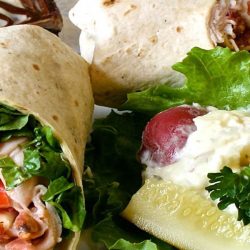 avocado ranch wrap with homemade potato salad
